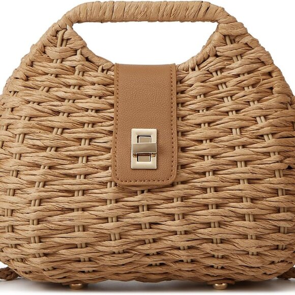 Straw Woven Beach Bag Dumpling Shape Crossbody Shoulder Purse for Women - Picture 1 of 7
